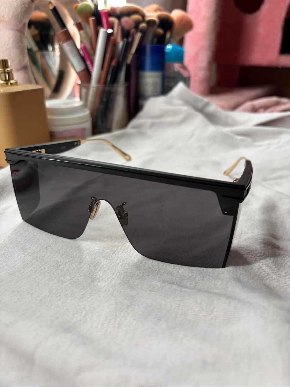 Dior Black Shield Sunglasses with Gold Accents